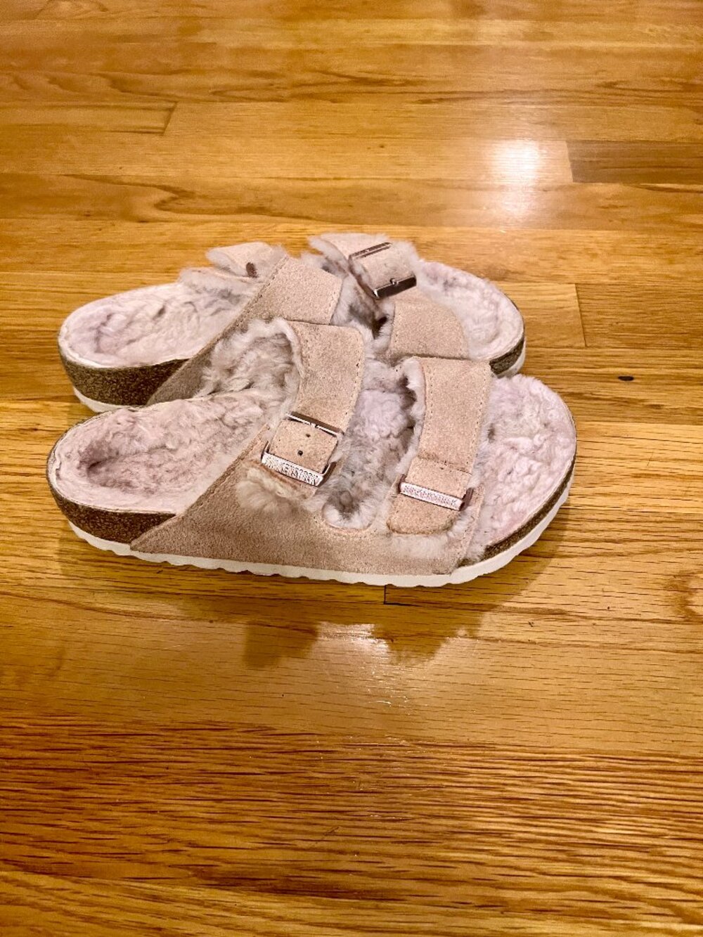 Women's Birkenstock Arizona Suede & Shearling Lined Sandals in Rose Pink 36 or 6 - Picture 4 of 7